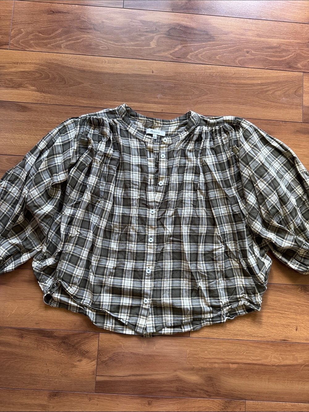 Madewell Green Plaid Blouse L